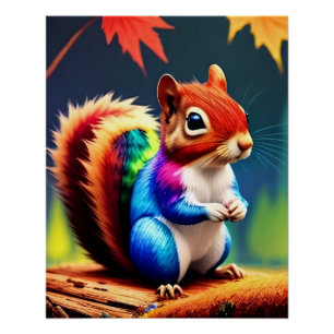 Poster Écureuil Assis Coloré Mignon
