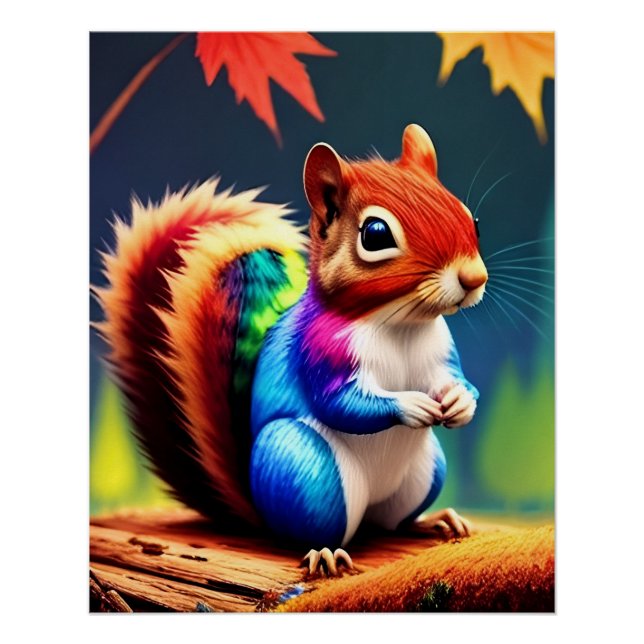 Poster Écureuil Assis Coloré Mignon (Devant)