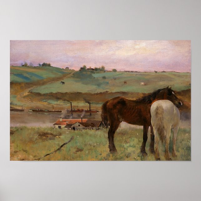 Poster Edgar Degas - Chevaux dans une prairie (Devant)