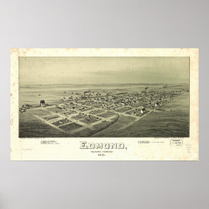 Poster Edmond Oklahoma 1891 Antique carte panoramique
