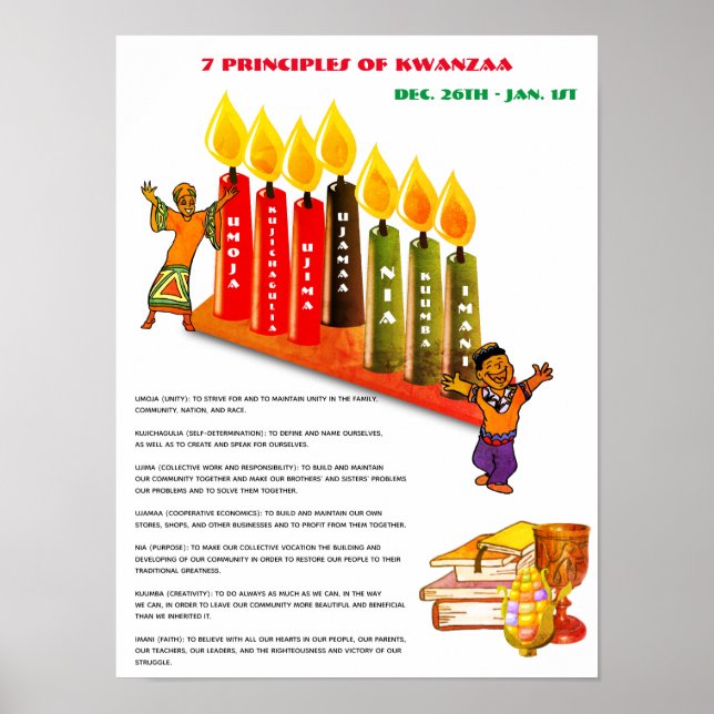 Poster éducatif KWANZAA 7 Principes, Symboles (Devant)