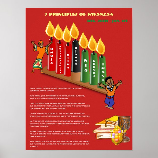 Poster éducatif KWANZAA 7 Principes, Symboles (Devant)