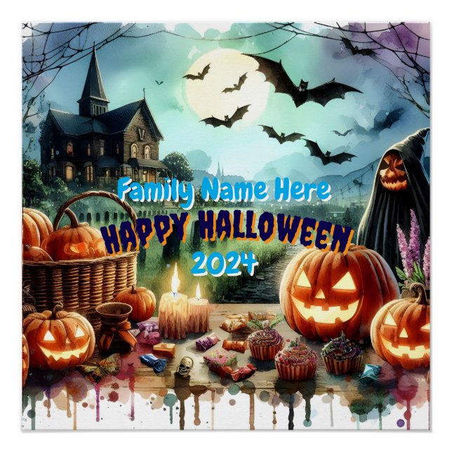 Poster Eerie Halloween Night Watercolor (Devant)