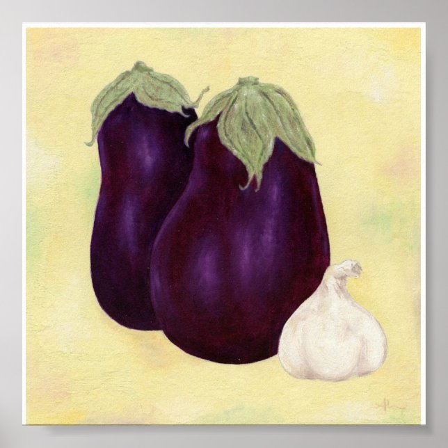 Poster Eggplant and Garlic Painting print (Devant)