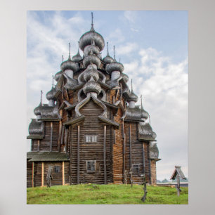 Poster Eglise en bois orné, Russie