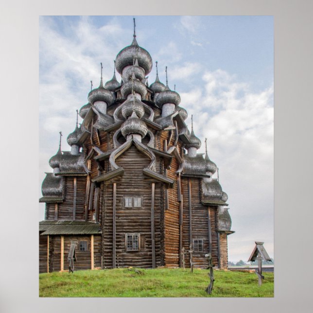 Poster Église en bois ornée, Russie (Devant)