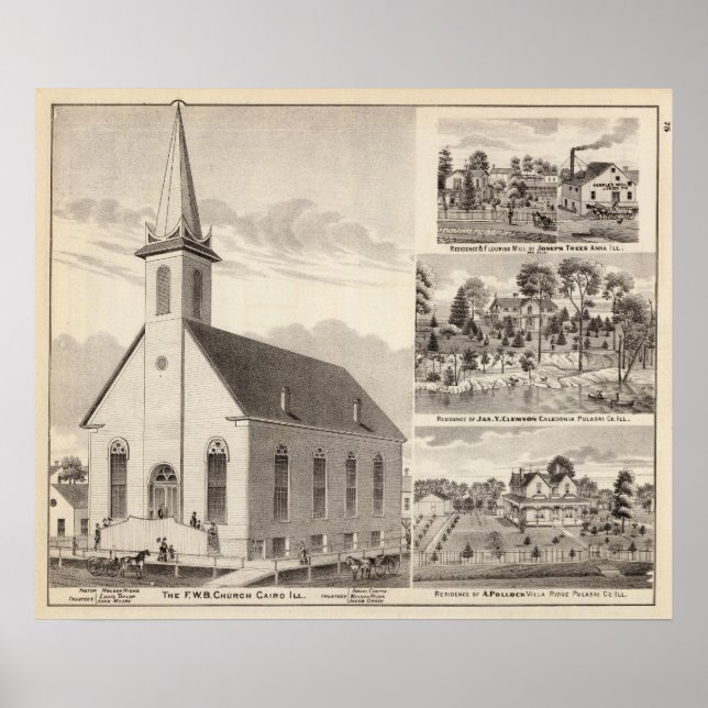 Poster Église, résidences et moulin à farine (Devant)