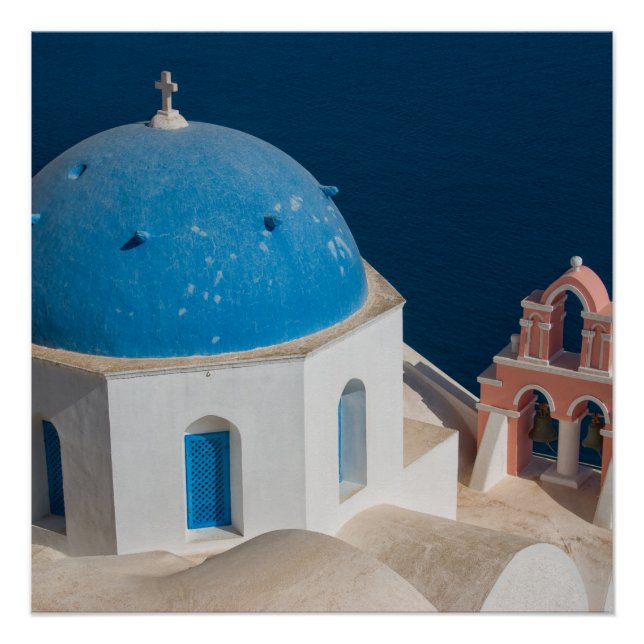Poster Église sur l'île de Santorin, Grèce (Devant)