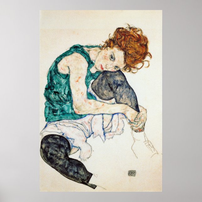 Poster Egon Schiele Femme assise avec genou de bent (Devant)