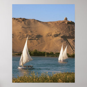 Poster Egypte, Assouan, Nil River, Felucca voiliers,