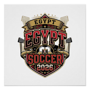 Poster Égypte Football 2026 Football Gras Pays Typographi