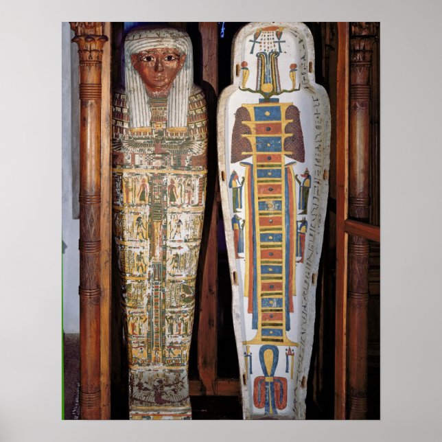 Poster Egyptian sarcophagus covered with hieroglyphics (Devant)