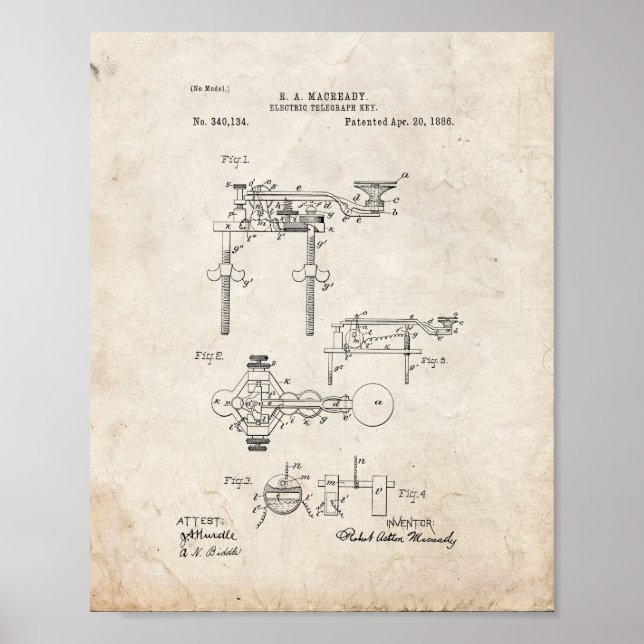Poster Electric Telegraph Key Patent - Old Look (Devant)