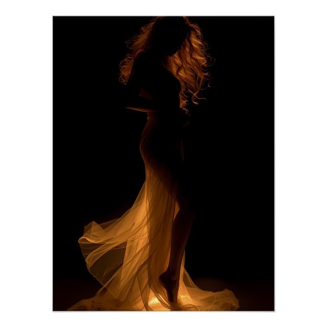 Poster Élégance de Silhouette Dorée Art (Devant)