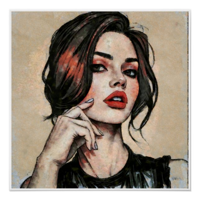 Poster Élégance Moderne - Portrait de Femme Glamour (Devant)