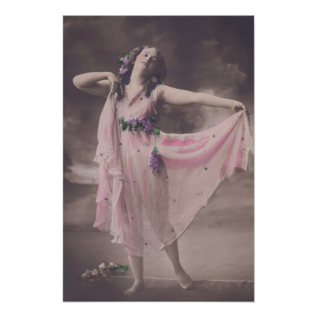 Poster Élégance vintage en Robe Florale Rose (Devant)