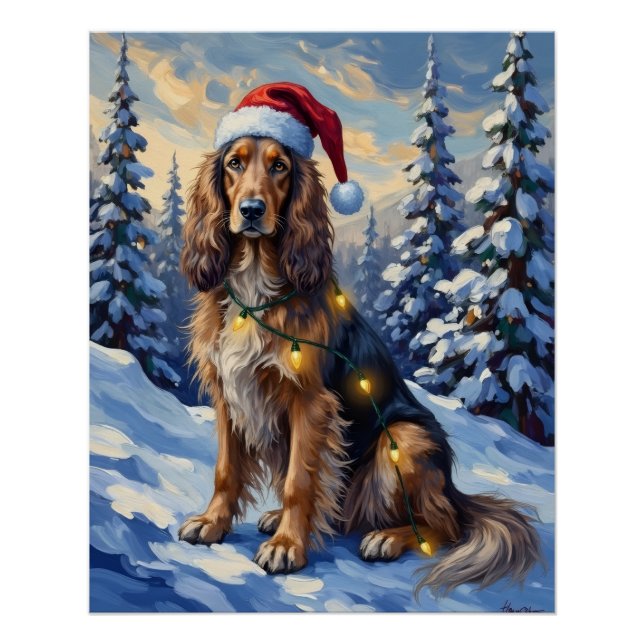 Poster Elegant Afghan Hound Winter Wonderland Christmas (Devant)