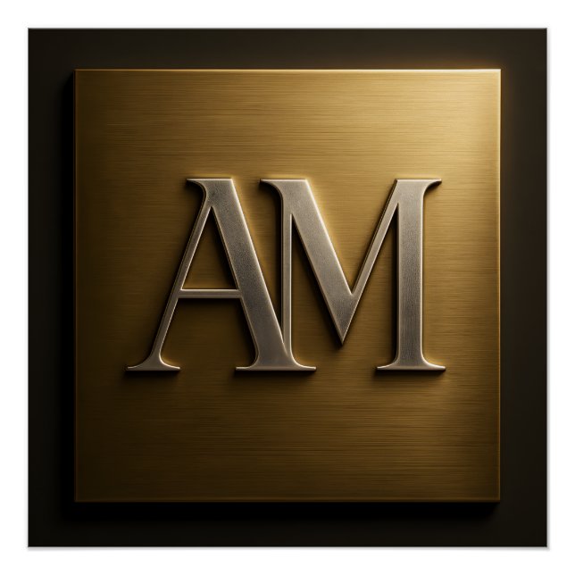 Poster Elegant AM Monogram Brushed Gold Luxury Metallic S (Devant)