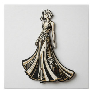 Poster Elegant Art Deco Fashion Papercut Sculpture Illust