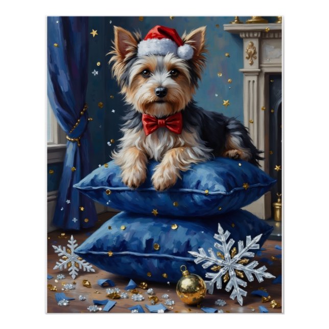 Poster Elegant Biewer Terrier Dog Velvet Christmas (Devant)