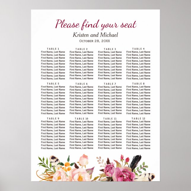 Poster Élégant Boho Rustique Mariage floral graphique (Devant)