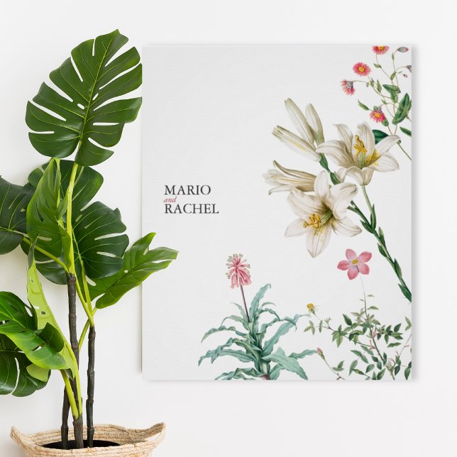 Poster Elegant Botanical White Lily & Wildflower Wedding (Créateur téléchargé)