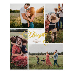 Poster Elégant Bright Gold Christmas Four Photo Collage