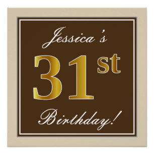 Poster Elégant, Brown, Faux Gold 31ème anniversaire + Nom