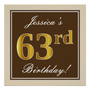 Poster Elégant, Brown, Faux Gold 63ème anniversaire + Nom
