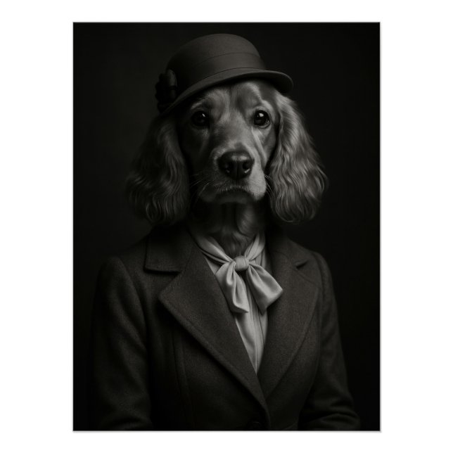 Poster Elegant Cocker Spaniel in Cloche Hat & Scarf (Devant)