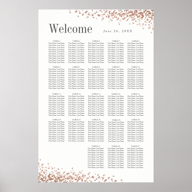 Poster Élégant confetti | 20 + Mariage de table (Devant)