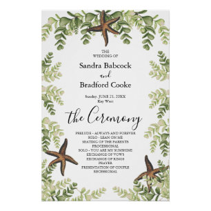 Poster Elégant Eucalyptus Beach Starfish Wedding Programm