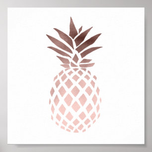 Poster élégant faux rose or tropical ananas