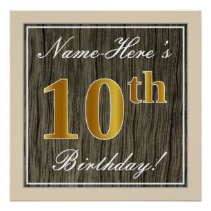 Poster Elégant, Faux Wood, Faux Gold 10e Anniversaire + N