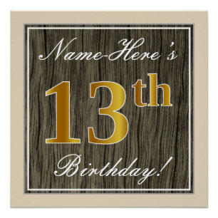 Poster Elégant, Faux Wood, Faux Gold 13e anniversaire + N