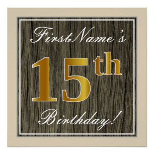 Poster Elégant, Faux Wood, Faux Gold 15e Anniversaire + N