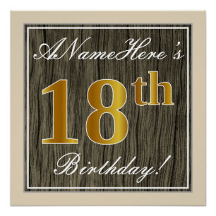 Poster Elégant, Faux Wood, Faux Gold 18e anniversaire + N