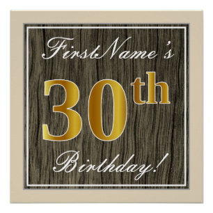 Poster Elégant, Faux Wood, Faux Gold 30e Anniversaire + N