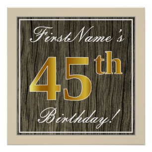Poster Elégant, Faux Wood, Faux Gold 45e Anniversaire + N