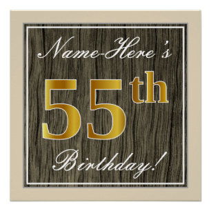 Poster Elégant, Faux Wood, Faux Gold 55e Anniversaire + N