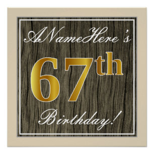 Poster Elégant, Faux Wood, Faux Gold 67e anniversaire + N