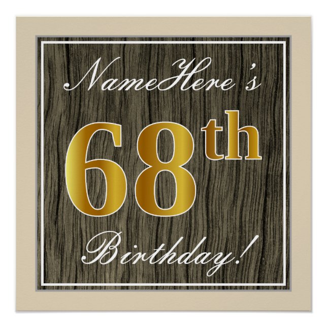 Poster Elégant, Faux Wood, Faux Gold 68e anniversaire + N (Devant)