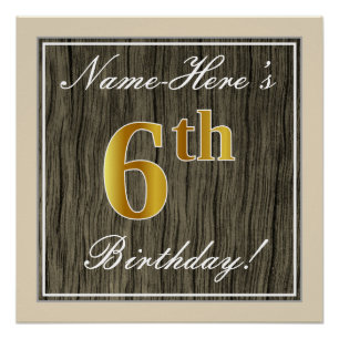 Poster Elégant, Faux Wood, Faux Gold 6e anniversaire + No