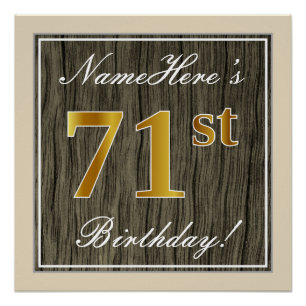 Poster Elégant, Faux Wood, Faux Gold 71ème Anniversaire +