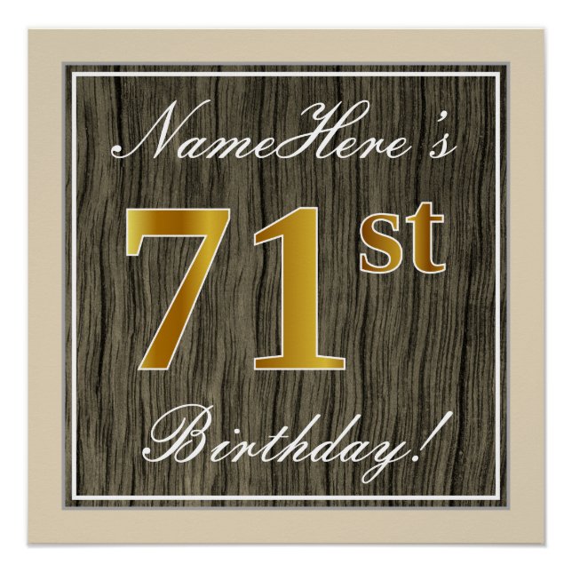 Poster Elégant, Faux Wood, Faux Gold 71ème Anniversaire + (Devant)