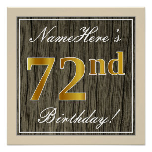 Poster Elégant, Faux Wood, Faux Gold 72e Anniversaire + N