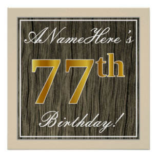 Poster Elégant, Faux Wood, Faux Gold 77ème Anniversaire +