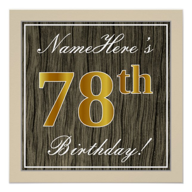 Poster Elégant, Faux Wood, Faux Gold 78e anniversaire + N (Devant)