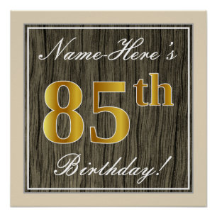 Poster Elégant, Faux Wood, Faux Gold 85ème Anniversaire +
