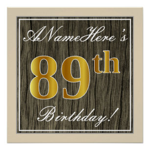 Poster Elégant, Faux Wood, Faux Gold 89e Anniversaire + N